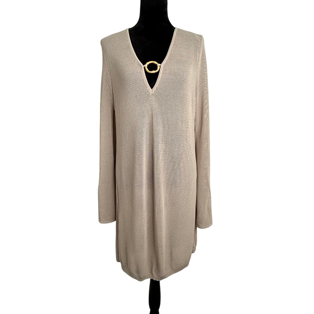 House of Harlow 1960 Boho Crochet Knit Dress Beige Size M Beach Cover Up